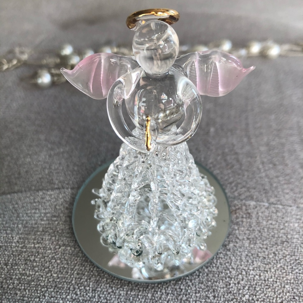Glass Angel Figurine with Pink Wings